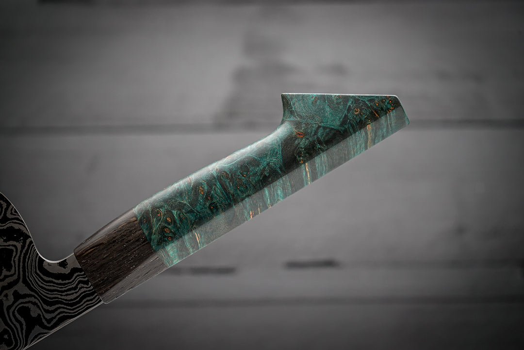Euro style teal maple burl