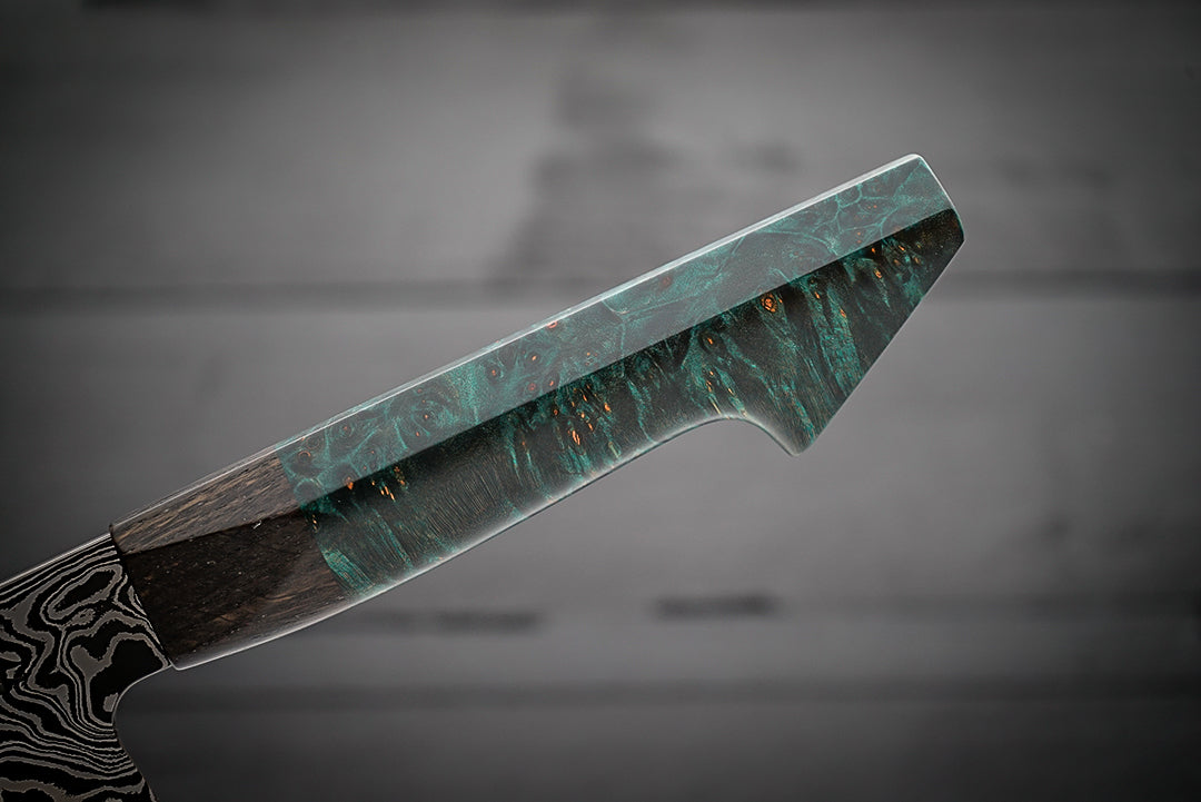 Euro style teal maple burl