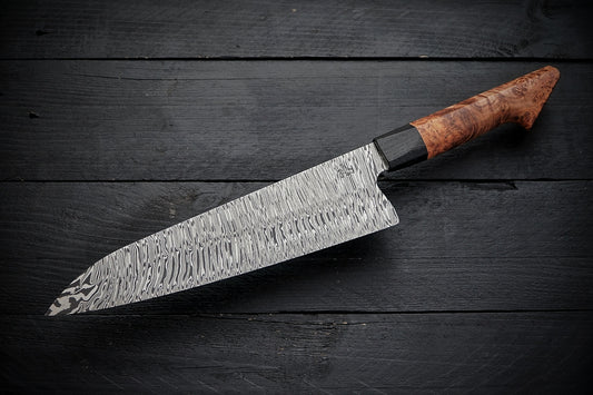 Gyuto twisted w maple burl