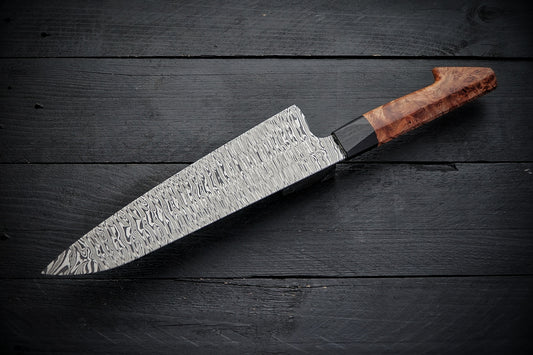 Gyuto twisted w maple burl